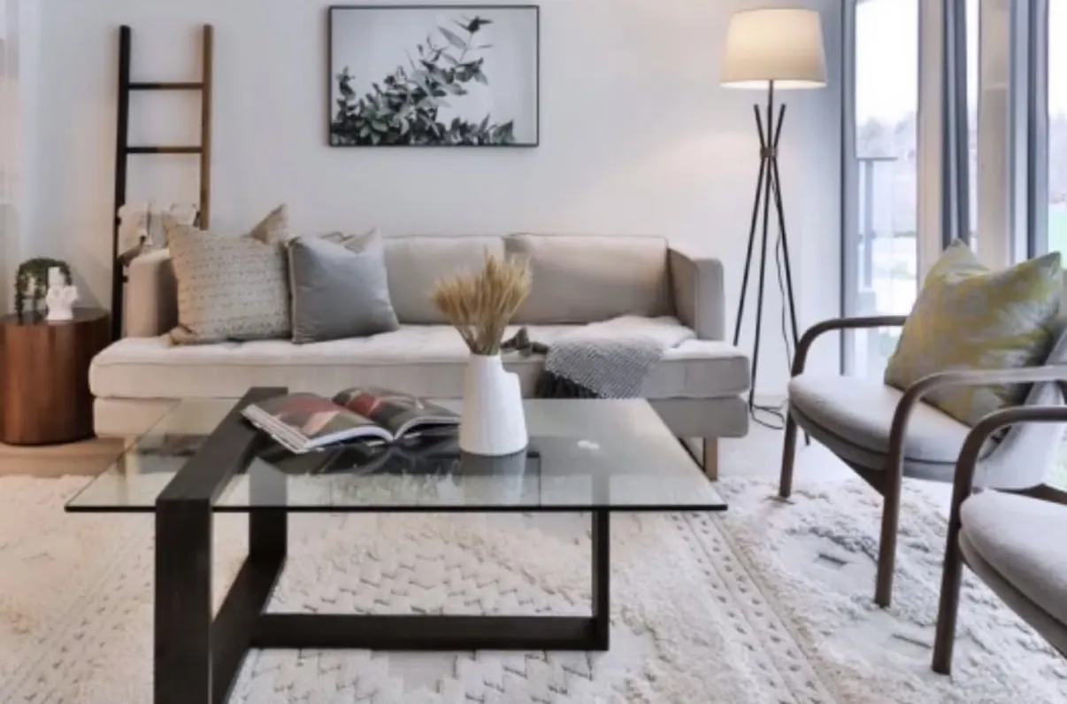 Bright, spotless living room kept clean with recurring Sparkleaners visits